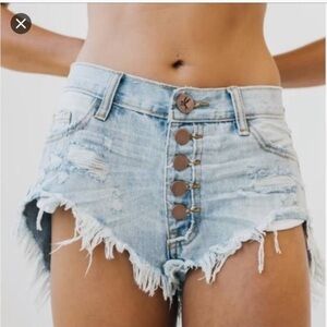 One Teaspoon Rollers Low Rise Cut-Off Denim Frayed Jean Shorts 26